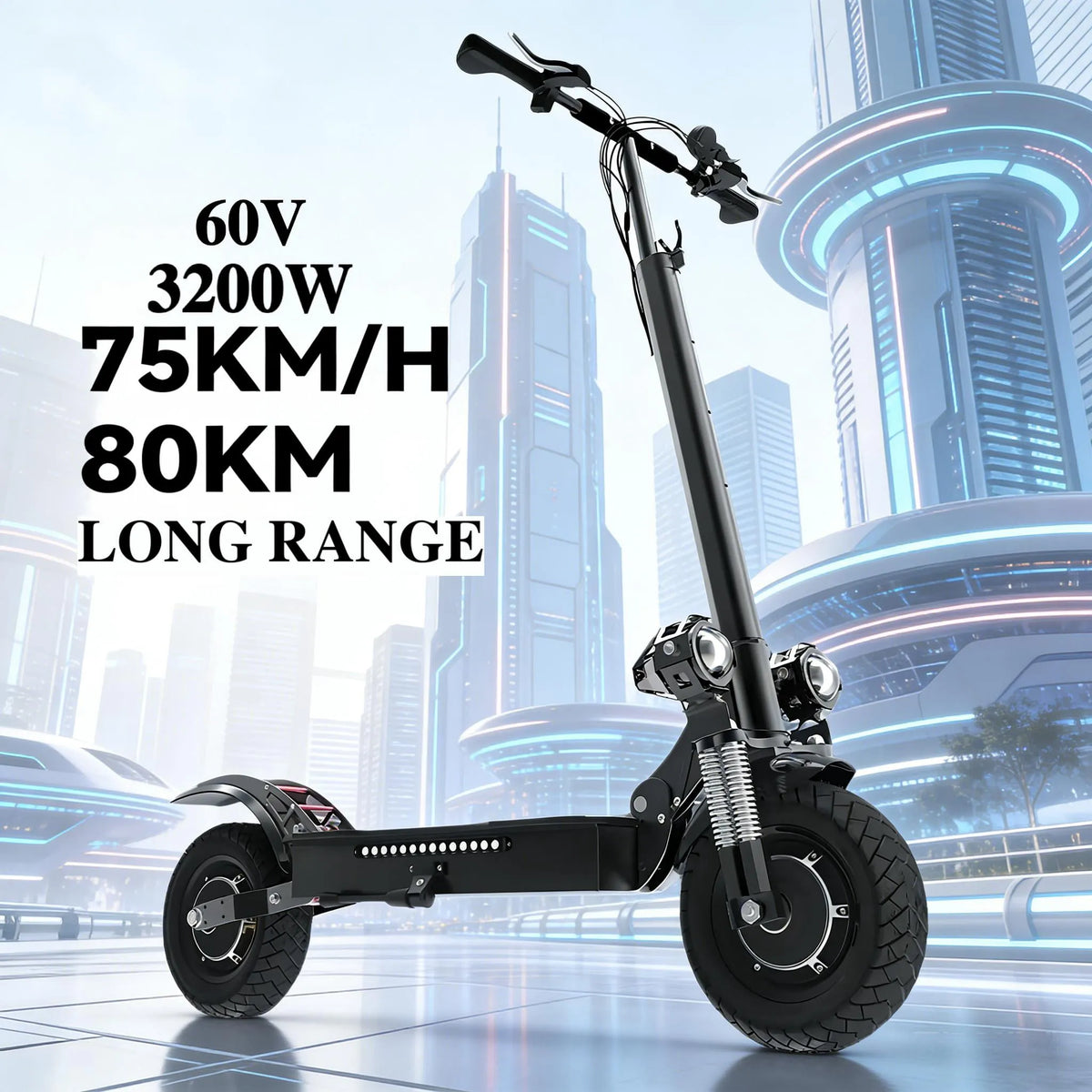 Trottinette électrique, 3200W, 75KM/H, X700 75 km/h 80KM, Moteur Double 3200 W, Haute Vitesse, Doubles Suspensions, Autonomie, E-Scooter Pliable