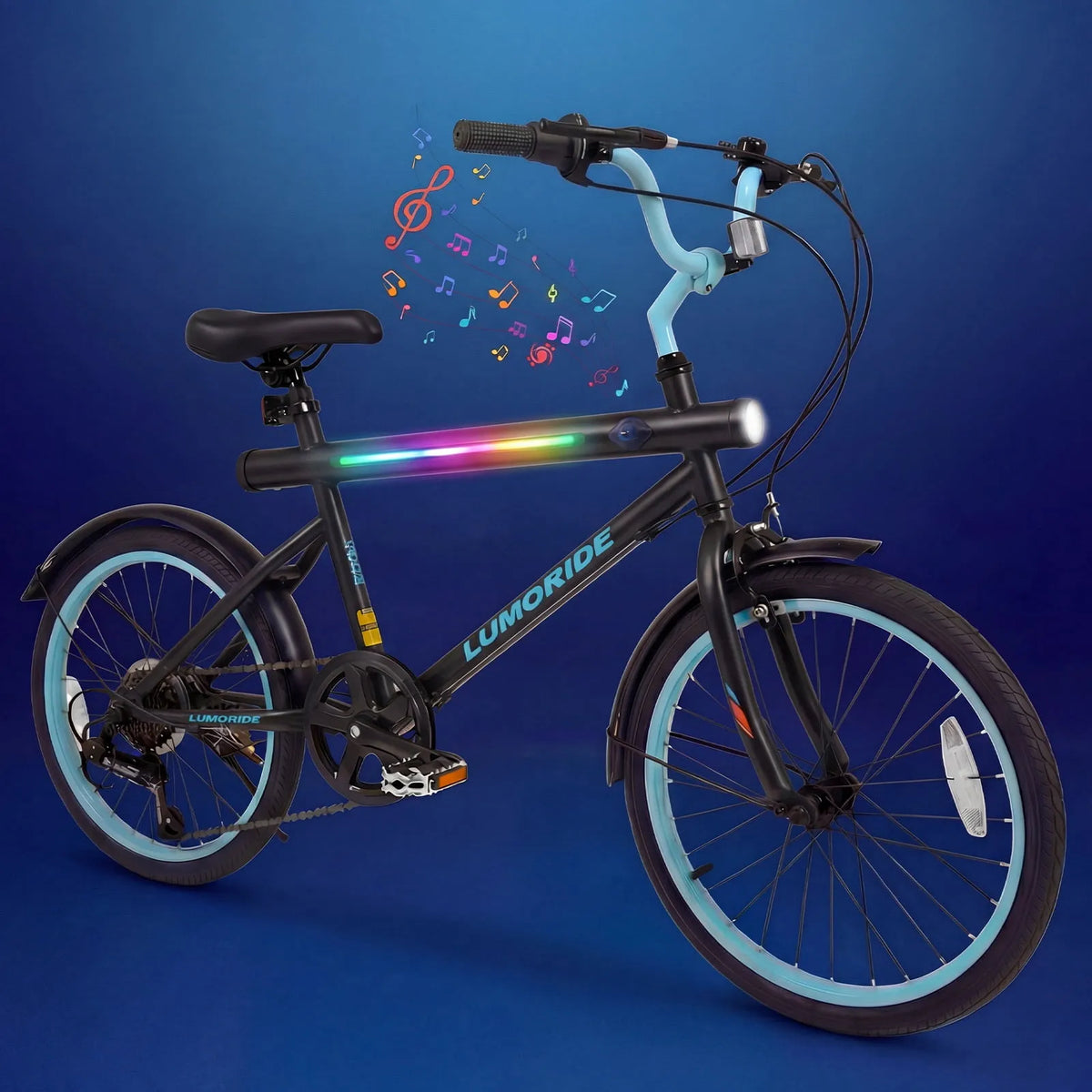 Vélo enfant, 20 pouces, 7 Modes d'Éclairage, Transmission à 6 Vitesses pour, Musique Bluetooth, Enfants, 20 Pouces avec 7 Modes d'Éclairage