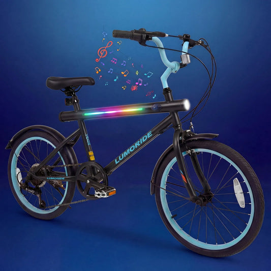 Vélo enfant, 20 pouces, 7 Modes d'Éclairage, Transmission à 6 Vitesses pour, Musique Bluetooth, Enfants, 20 Pouces avec 7 Modes d'Éclairage
