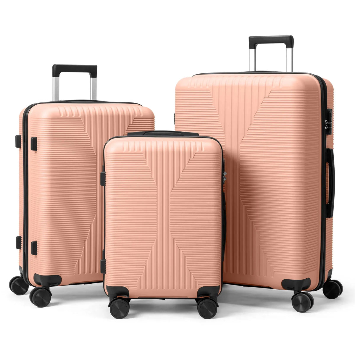 Ensemble de Valises, Ensemble de Bagages 3 Pcs, Roues Pivotantes à 360°, Bagage Rigide Léger 20 po 24 po 28 po, Rose