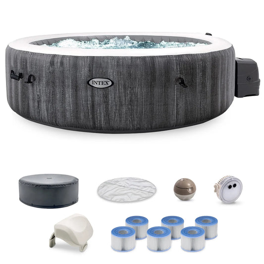 Spa Intex, Pure Plus Spa à Jets à Bulles Gonflable et Filtres de Rechange Lot de 8