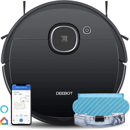 Aspirateur robot laveur Ecovacs, robot, DEEBOT OZMO 920 Laveur 2-en-1, Nettoyage Systématique, Fonctionne, Alexa et Application, Grand, Noir