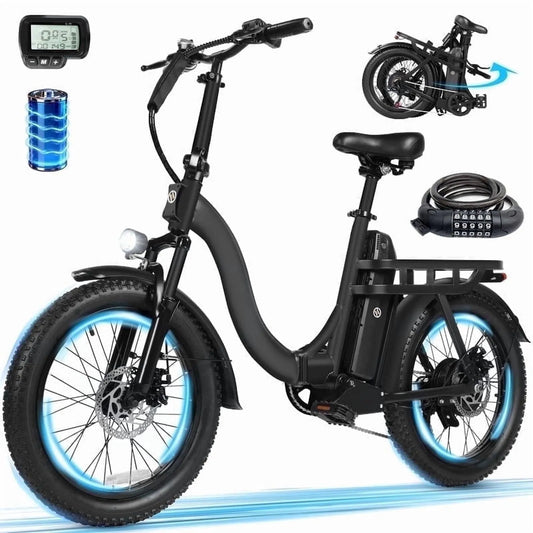 Vélo électrique ESKUTE, 7 Vitesses, D200 pour Adultes Moteur de Pointe 750W 20 Mi/h, à Pneus Larges Pliant, 48V 10.4Ah jusqu'à 55 Mi, UL2849