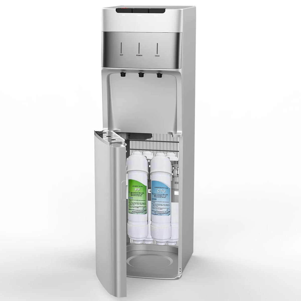Filtre à Eau à 4 Niveaux, 3 Réglages de Température, Argent, Distributeur d'Eau Sans Bouteille Autonettoyant