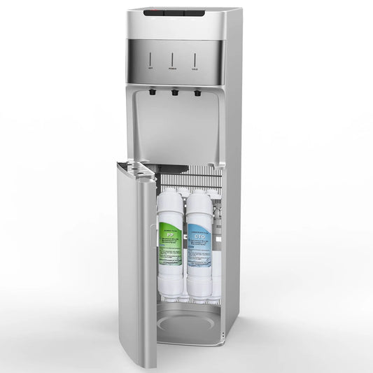 Filtre à Eau à 4 Niveaux, 3 Réglages de Température, Argent, Distributeur d'Eau Sans Bouteille Autonettoyant