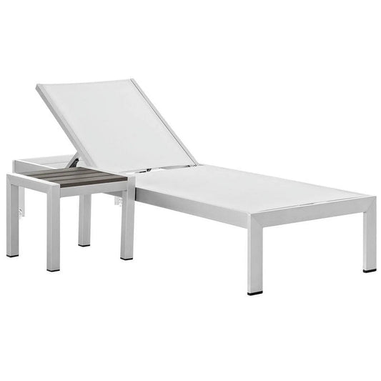 Chaise longue Modway, Shore Ensemble de 2 Pcs pour Patio, Maille et d'Appoint, Argent/blanc