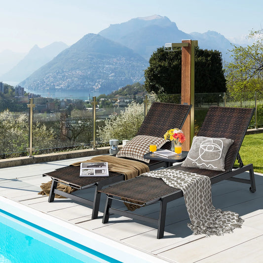 Fauteuil, Piscine hors terre, Dossier à 5 Niveaux, Lot de 2 s Longues de Patio en Rotin PE, Cour Arrière, Bord, Bord de Piscine