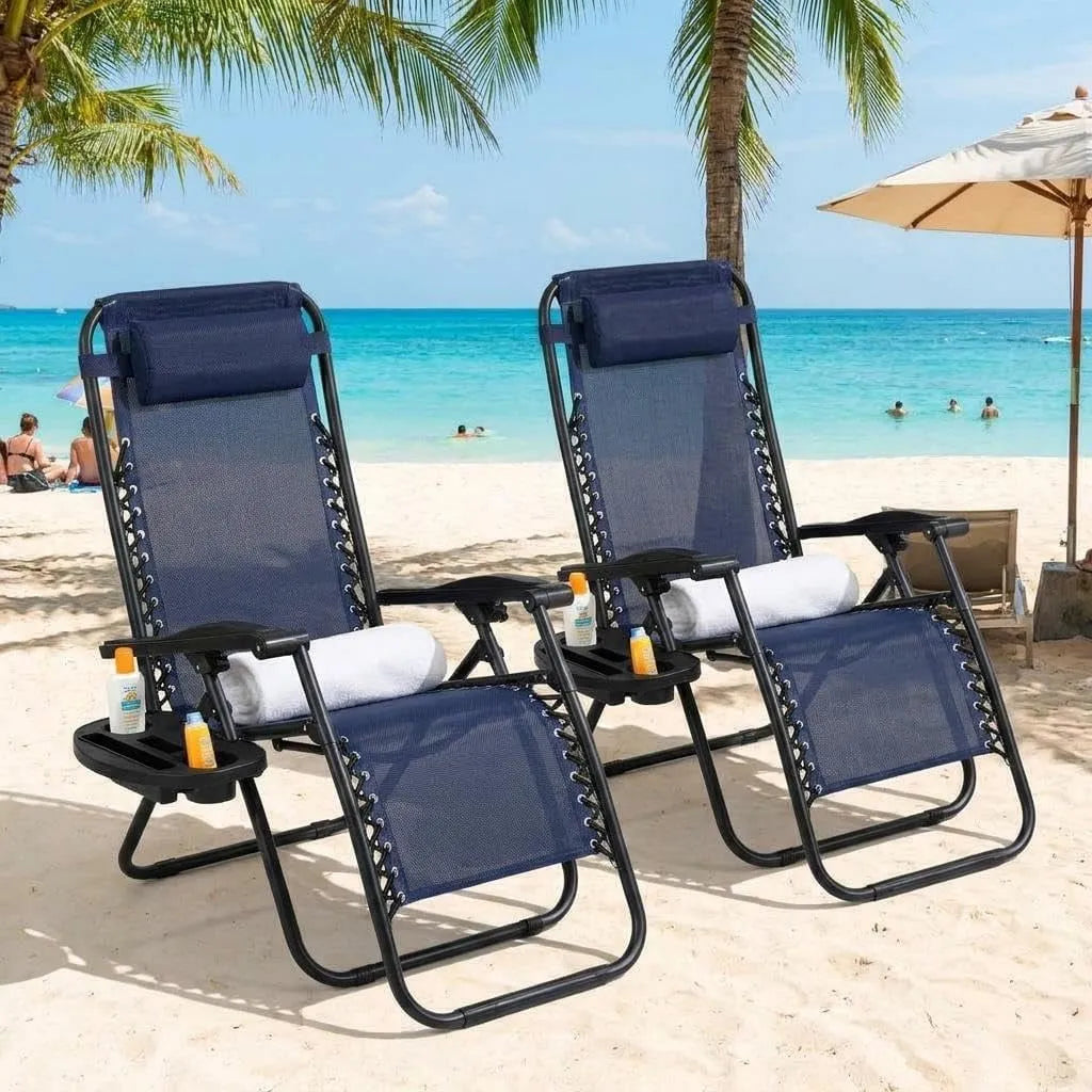 Chaise, Piscine hors terre, Ensemble de 2, s de Patio Pliantes et Ajustables, Coussins et Plateaux Porte-Gobelet pour le Bord de la Ou la Cour Arrière