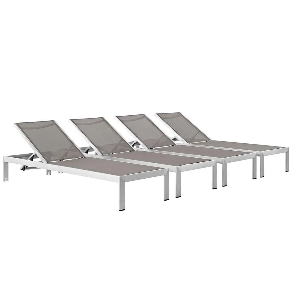 Chaise longue Modway, Terrasse Extérieure en Aluminium, Ensemble de 4