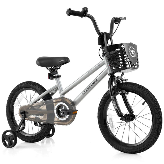 Vélo enfant, Roues Stabilisatrices, 16 pouces, Argent, Frein à Main, Guidon et Selle Réglables, 16 Pouces avec Roues Stabilisatrices