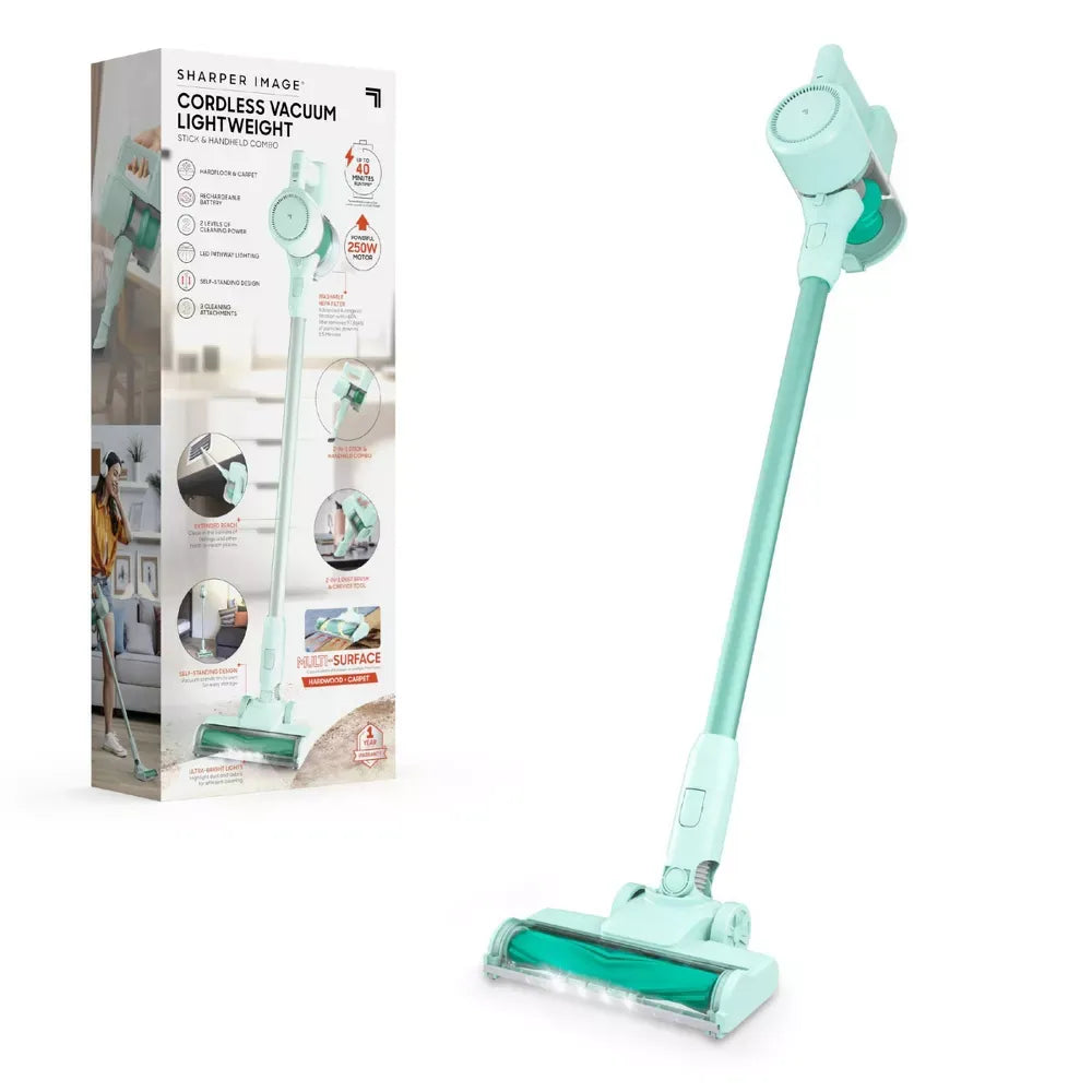 Aspirateur-balai sans fil, Autonomie de 40 Min, 2-en-1 Léger, Filtre HEPA, Lumières DEL, Nettoyeur Multi-Surfaces, Menthe, Nouvelle Boîte Ouverte