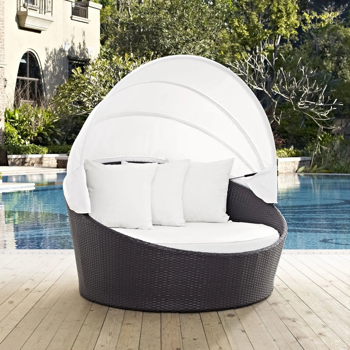 Lit Modway, Jour en Osier pour Patio extérieur, Blanc