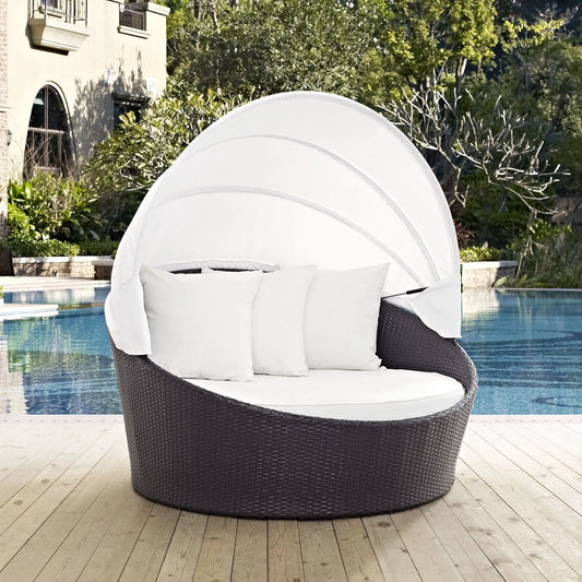 Lit Modway, Jour en Osier pour Patio extérieur, Blanc