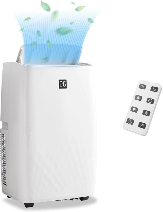 Climatiseur portable, 14000 BTU Refroidissement pour Grandes Pièces jusqu'à 750 Pi2, Minuterie 24 H, 3 Vitesses, 3 - en - 1, Télécommande, Silencieux