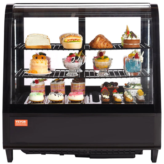 Réfrigérateur, VEVOR, Vitrine Réfrigérée, 3,5 Pi3/100 L, 2 Niveaux, Vitrine de Comptoir pour Pâtisserie d'Exposition Commercial avec Éclairage DEL